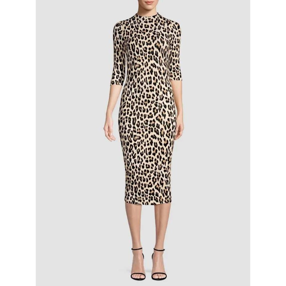 Alice + Olivia Delora Leopard Print Knit Midi Dress Size 12 Bodycon French Girl